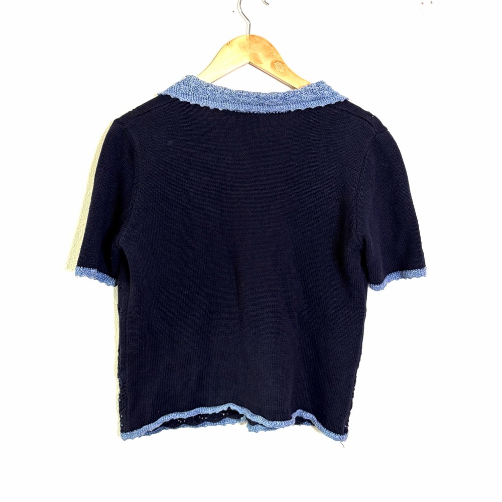 Crochet cottagecore sweater knit top Koret Blue Textured Knit Cardigan cotton S - Picture 6 of 7